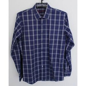 Robert Graham Shirt Mens XL Blue Plaid Flip Cuff Long Sleeve Button Down